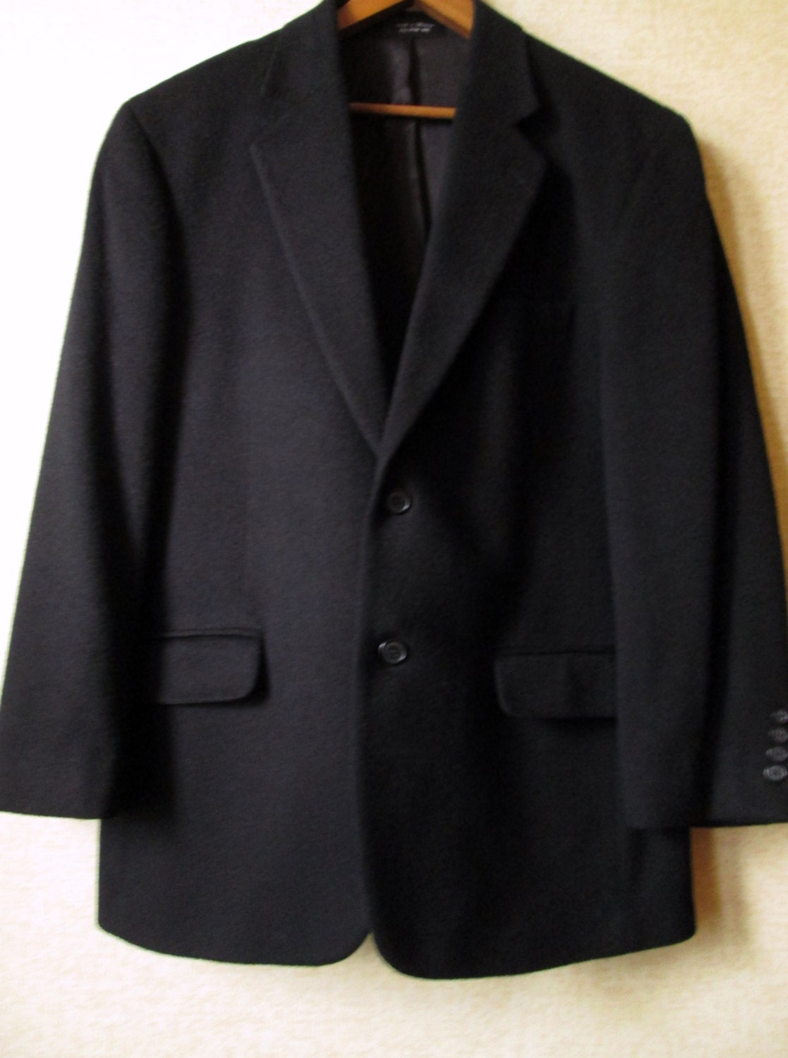 Black Wool Blazer camel hair sport jacket vintage by MySoftParade