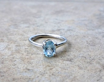 Aquamarine Ring, Genuine Aquamarine Oval shaped 8 mm x 6 mm, March Birthstone, Modern-day stone for Brides