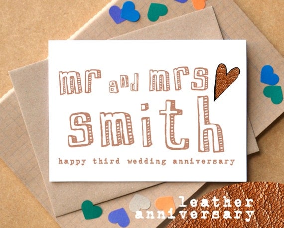 third anniversary card leather anniversary card