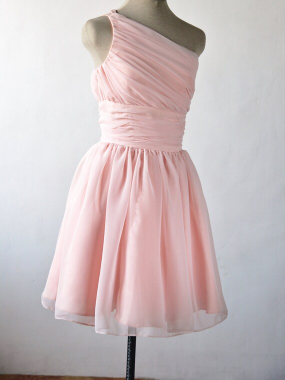 Simple light peach chiffon one strap dress with by elegance50s