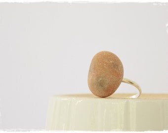 Terracotta Stone Ring, Statement Stone Ring, Beach Pebble Jewelry, Bohemian Nautical Ring, Boho Ring, Eco-Friendly Pebble Ring ~ Greece