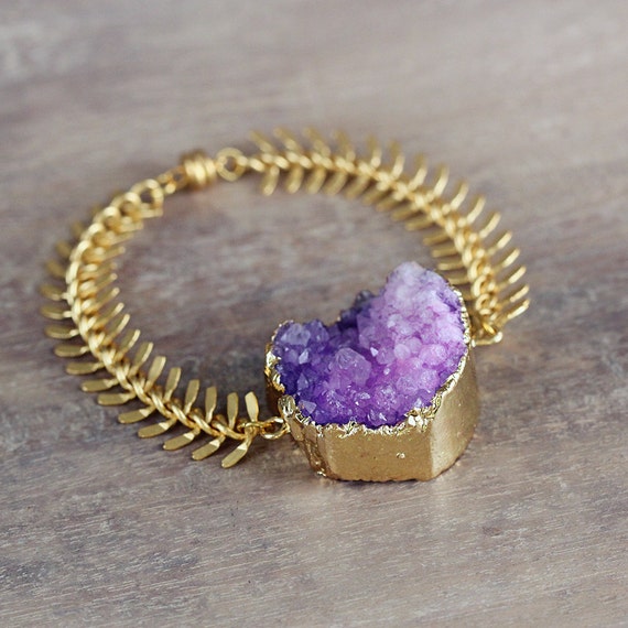 Purple Statement Bracelet - Purple Druzy Bracelet