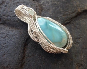 Wire Wrapped Pendant - Larimar Pendant - Wire Wrap Jewelry - Larimar Jewelry - Heady Wire Wrap - Sweet Water Silver - Heady Wrap