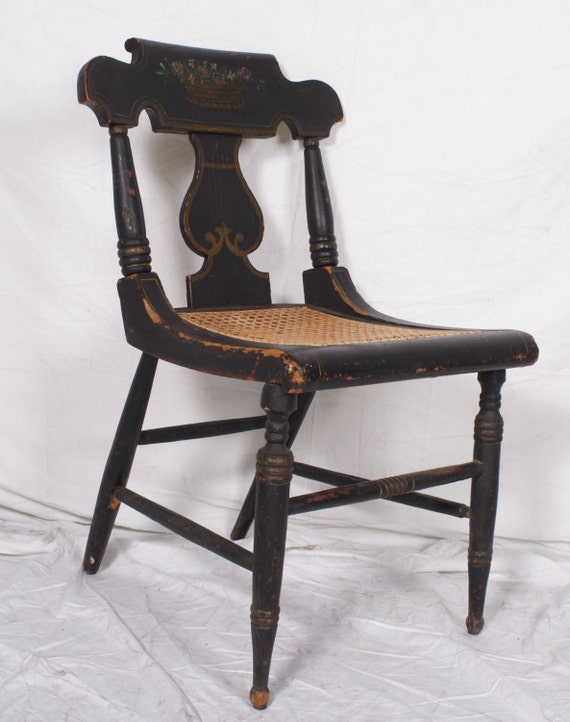 Antique Painted Chair Black Lyre Back by CrackedVesselVintage