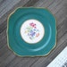 Pair of Antique Square Green Plates for Salad, Dessert or Sandwiches - Vogue Dinnerware Dark Green Plates - Shabby Flower Plates