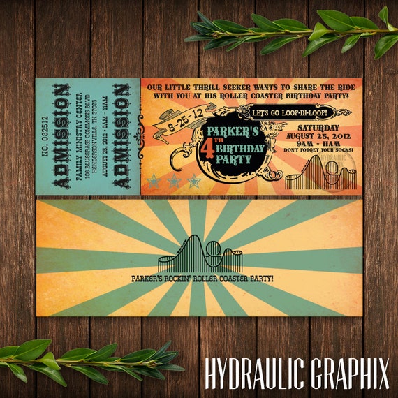 Six Flags or Theme Park Ticket Invitation, Roller Coaster Party Invitation, Printable Ticket Invitation, Roller Coaster Birthday Party Theme Il_570xn