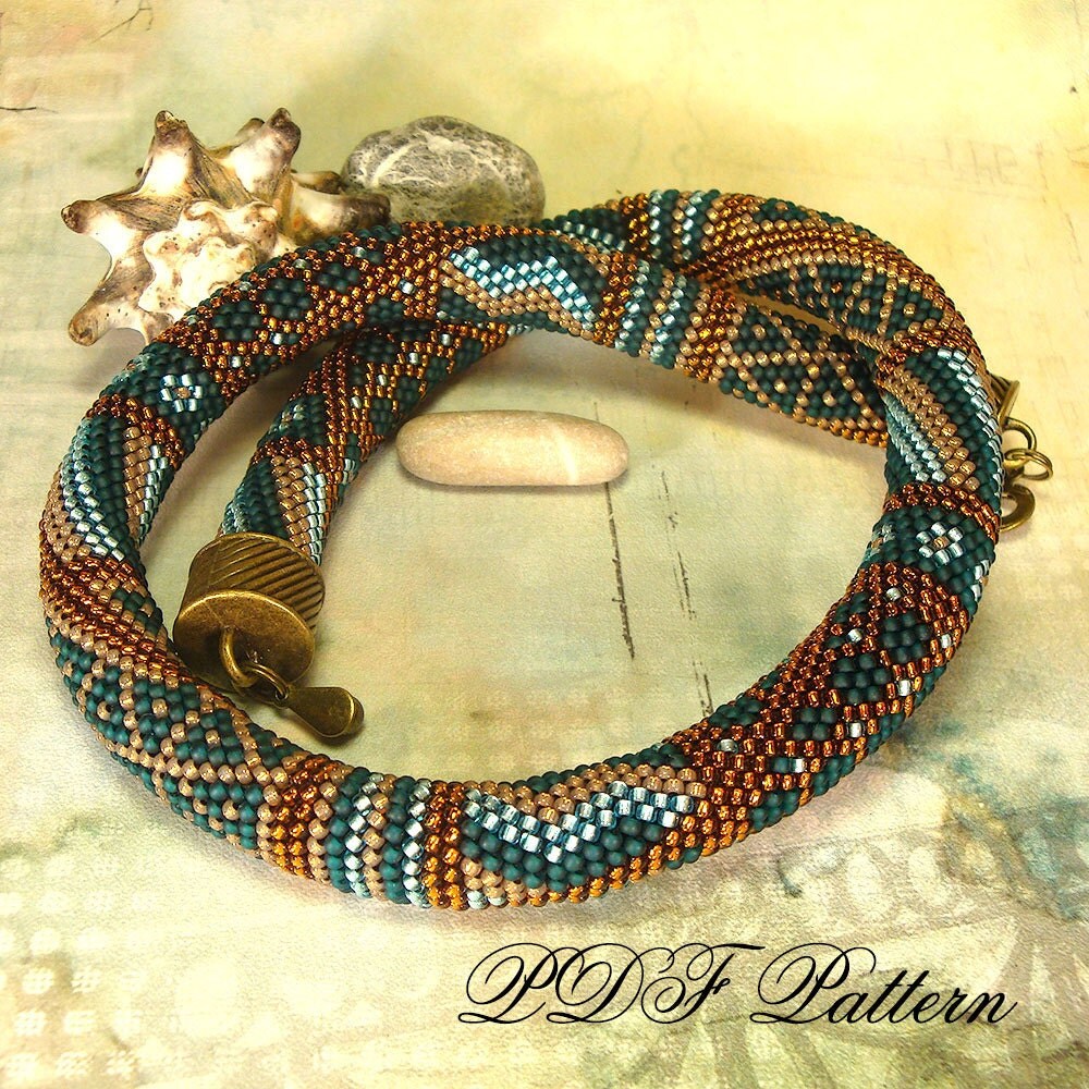 beaded crochet rope necklace patchwork pattern and brief