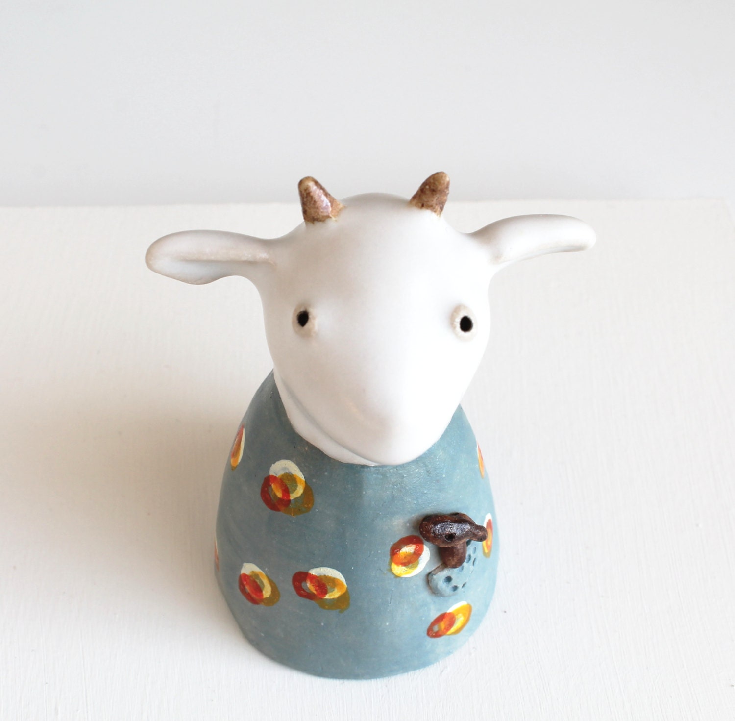 Handmade Ceramic Sculpture White Goat Handbuilt Pottery