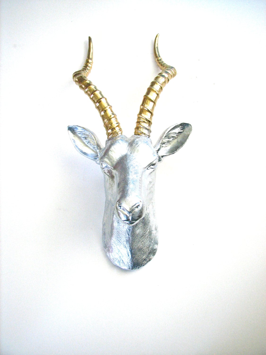 faux taxidermy antelope animal head in silver and gold wall hanging anje the fake animal - Animal Head Wall Decor faux taxidermy antelope animal head in silver and gold wall hanging anje the fake animal - Animal Head Wall Decor