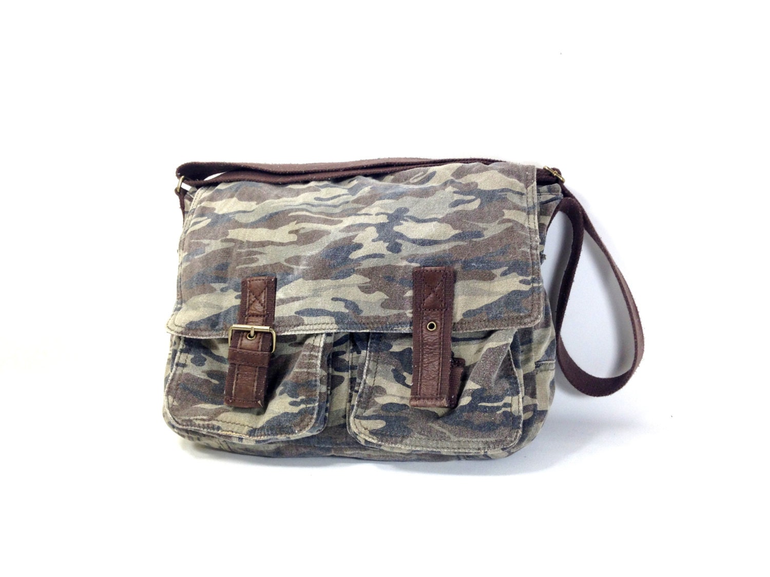 Large Camouflage Messenger Bag Canvas Cross by MelissaJoyVintage