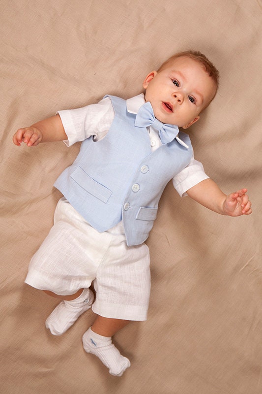 Baby boy linen suit Ring bearer outfit Boy baptism outfit