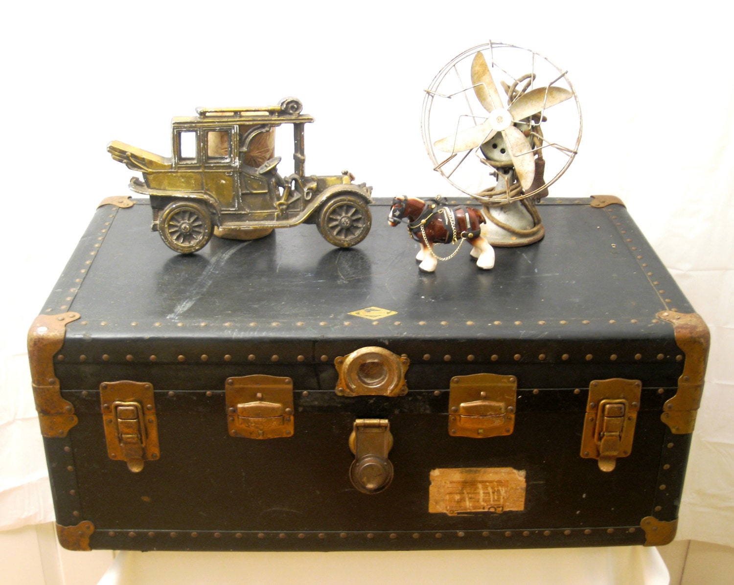 Black Vintage Trunk, Dependo Trunk Antique Trunk, Black Steamer Trunk