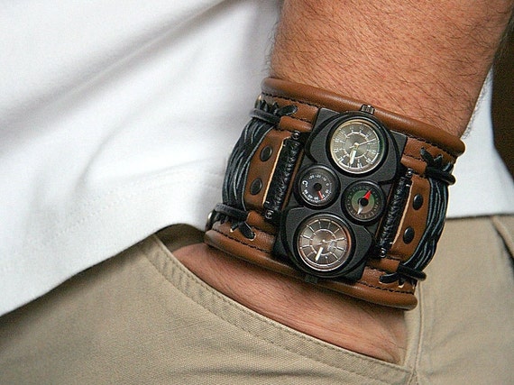Mens wrist watch bracelet Voyager Steampunk Watches by dganin