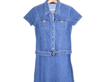 Denim Dress Denim Shirt Dress Jean Dress Womens Denim Dress 90s Grunge Dress Classic Blue Denim Dress Size 9