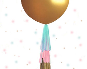 Gender Reveal Balloon in GOLD!!! Gender Reveal Party Balloon with a Pop, Gender Reveal Ideas, Giant balloon with tassels & confetti,