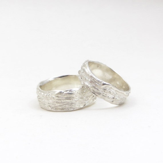 Rustic Wedding rings Silver Textured wedding bands Scratched Silver ...