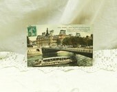 Antique Colored Black and White Postcard of the Hotel de Ville et Pont Arcole in Paris/ French Decor / Vintage Decor / Parisian Decor