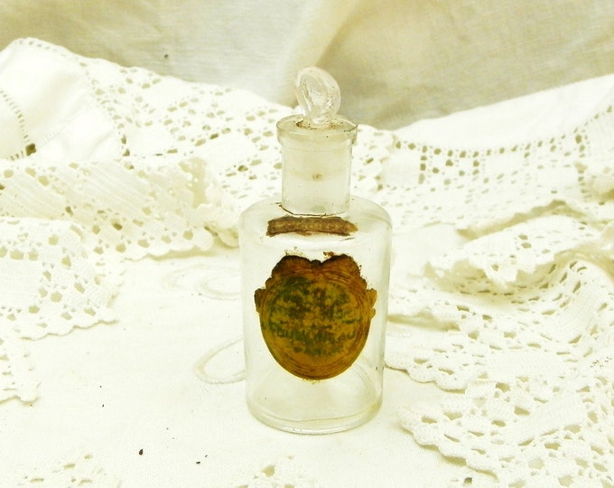 Very Small Antique French Glass Medicine Bottle / Perfume Bottle with a Glass Stopper / French Country Decor / Shabby Chic / Apothecary