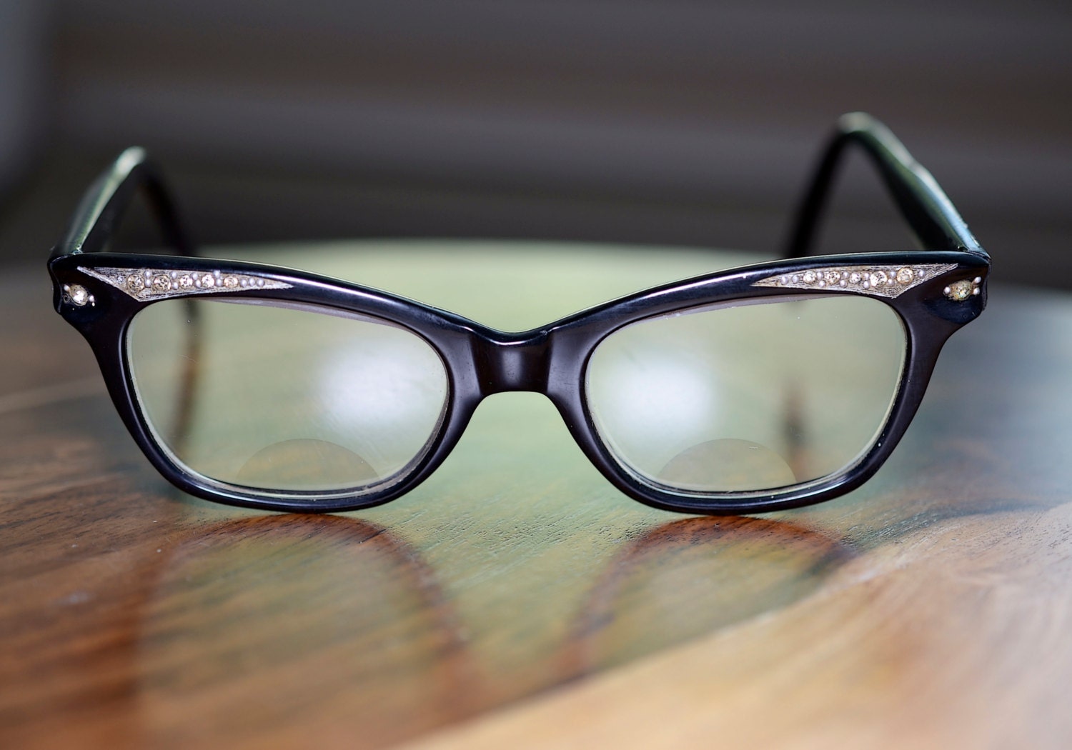 Rhinestone Vintage Cat Eyeglasses Shiny Black by ...