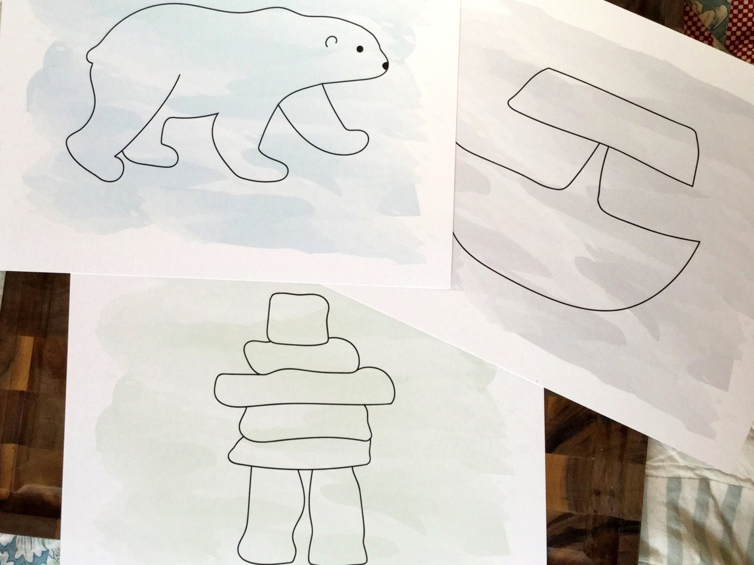 Inuit Art Print Set 3 Polar Bear Inukshuk Ulu by HiLoveGreetings