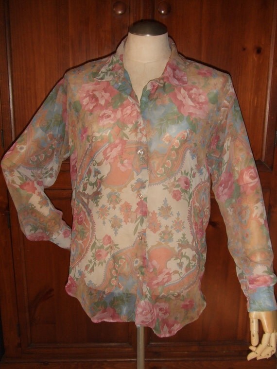 vintage s sheer floral sleeve blouse vintage s sheer floral sleeve blouse