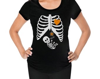 Halloween Pregnant Skeleton Baby X-Ray Women's Maternity Shirt