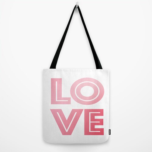 Love Tote Bag Book Bag Grocery Bag Beach Bag Pink Love