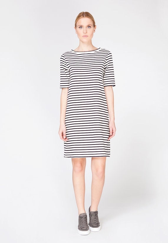 Spring dress-Striped dress-Shift Dress-Knee length dress-Cotton dress ...