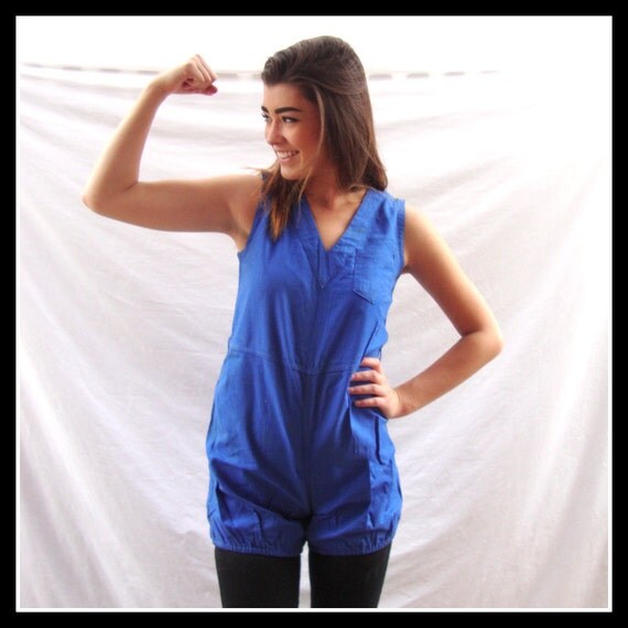 1930s gym suit romper blue playsuit shorts athletic