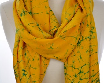 Silk Scarves.Hand made silk scarf.Batik scarf.yellow scarf.