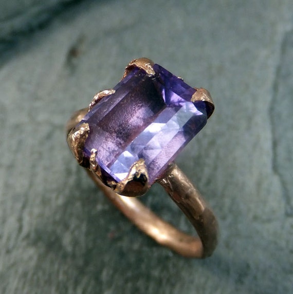 Amethyst Rose Gold Ring Purple Gemstone Recycled 14k rose Gold Gemstone Cocktail Statement ring byAngeline