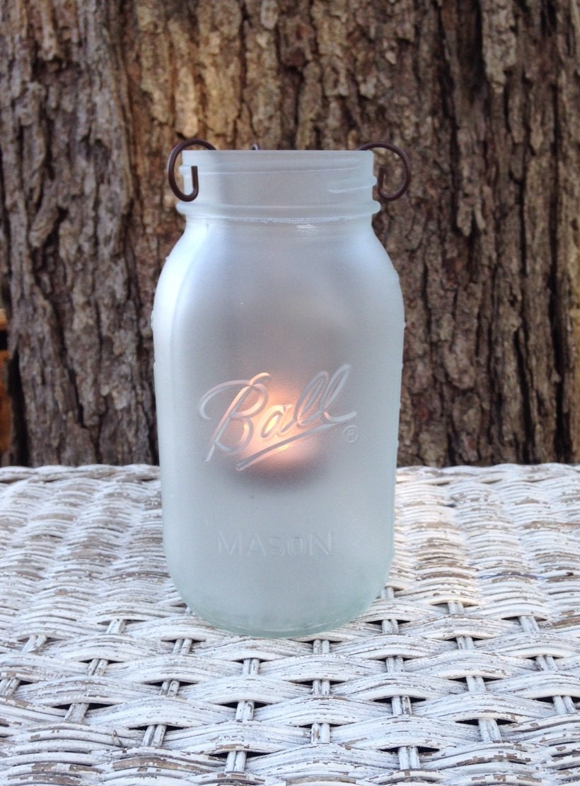 Mason Jar lantern frosted glass tea light by ilPiccoloGiardino