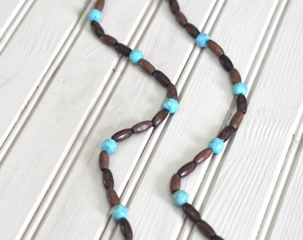Turquoise and Brown Long Necklace- Turquoise necklace- Turquoise Jewelry-Long Boho Necklace- Boho Jewelry- Boho Necklace- Gift for Her