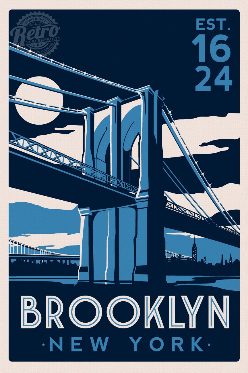 Brooklyn Bridge New York City skyline retro by ...