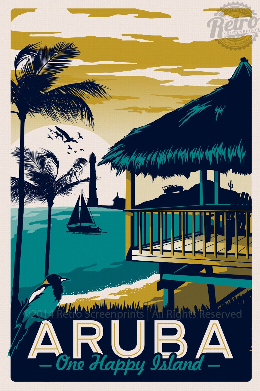 vintage aruba travel poster