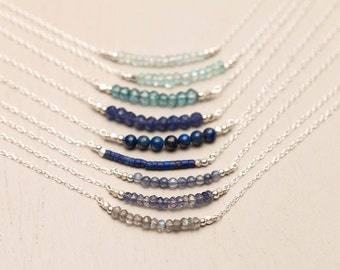 Gemstone Bar Necklaces, Sterling Silver Delicate 14k Gold Fill, Rose Gold Fill Chain / Gemstone Bead Bar Necklace by Layered and Long LN601