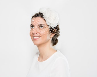 Isla - Bridal White Headpiece made with silk organza, White fascinator for brides