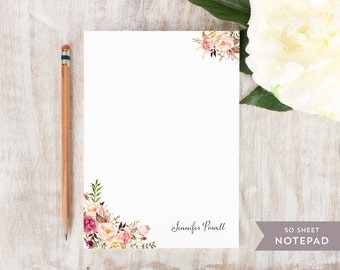 Personalized Notepad - PAINTED FLORALS I - Stationery / Stationary Notepad - rustic floral peonies watercolor notes