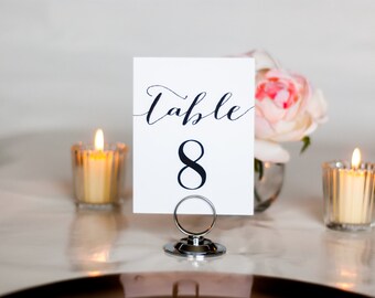 Simple and Elegant Script Wedding Table Number, 4x6, 5x7, Tented, Folded
