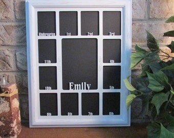 School Years Picture Frame with Name Graduation Gift Collage K-12 White Picture Frame White Matte 11x14
