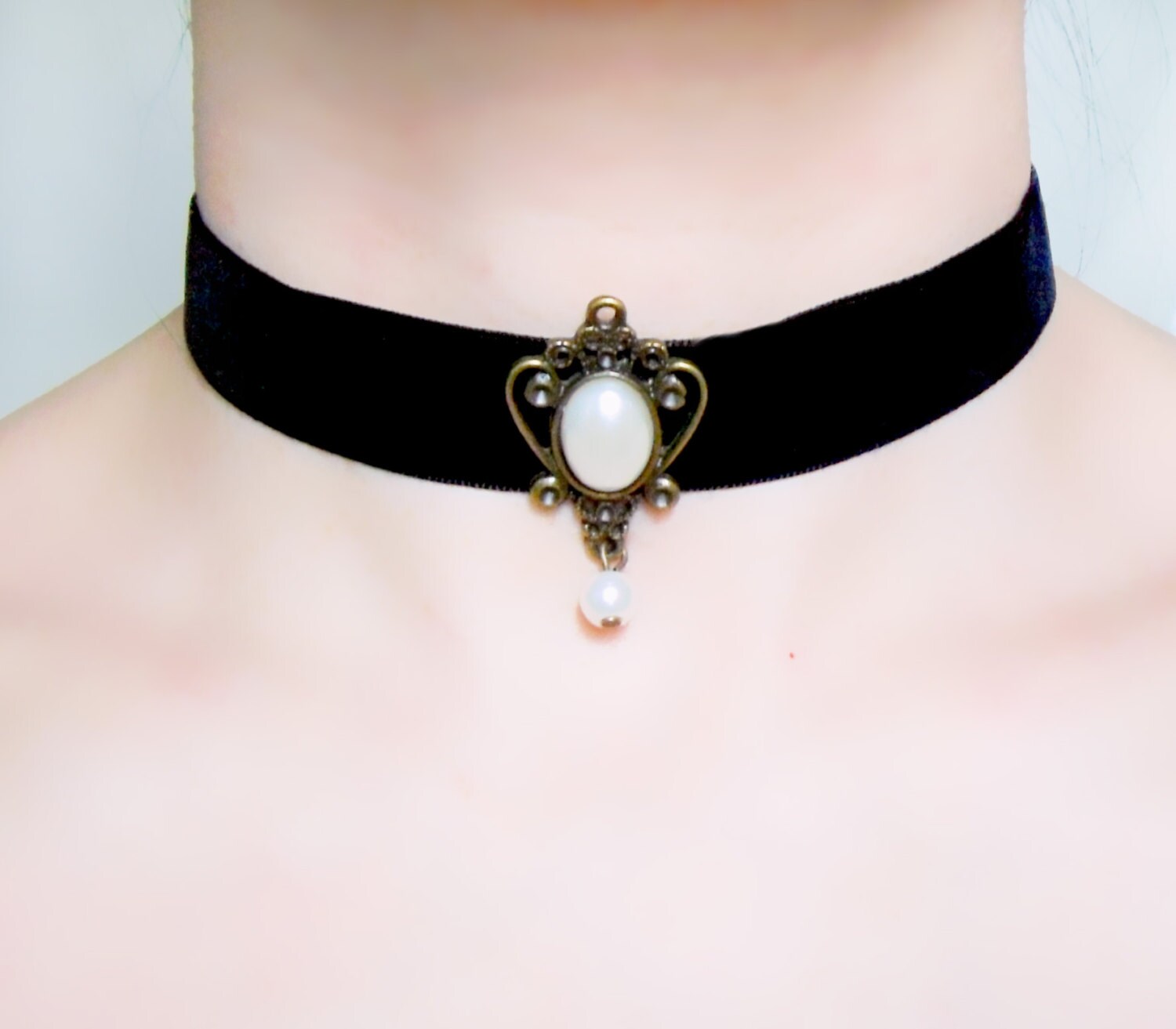 SALE black velvet lace choker necklace floral steampunk beaded