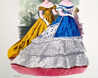 Modes de Paris Vintage Fashion Print, Petit Courrier des Dames 1867, Original Print Published by Stehli Freres, Zurich, Series 1412 No 4