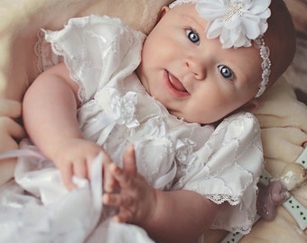 Pearl Baptism Headband, Christening Headband, White Cross Headband, Rhinestone Cross Headband, Christian Bow, Baptismal Hair Bow