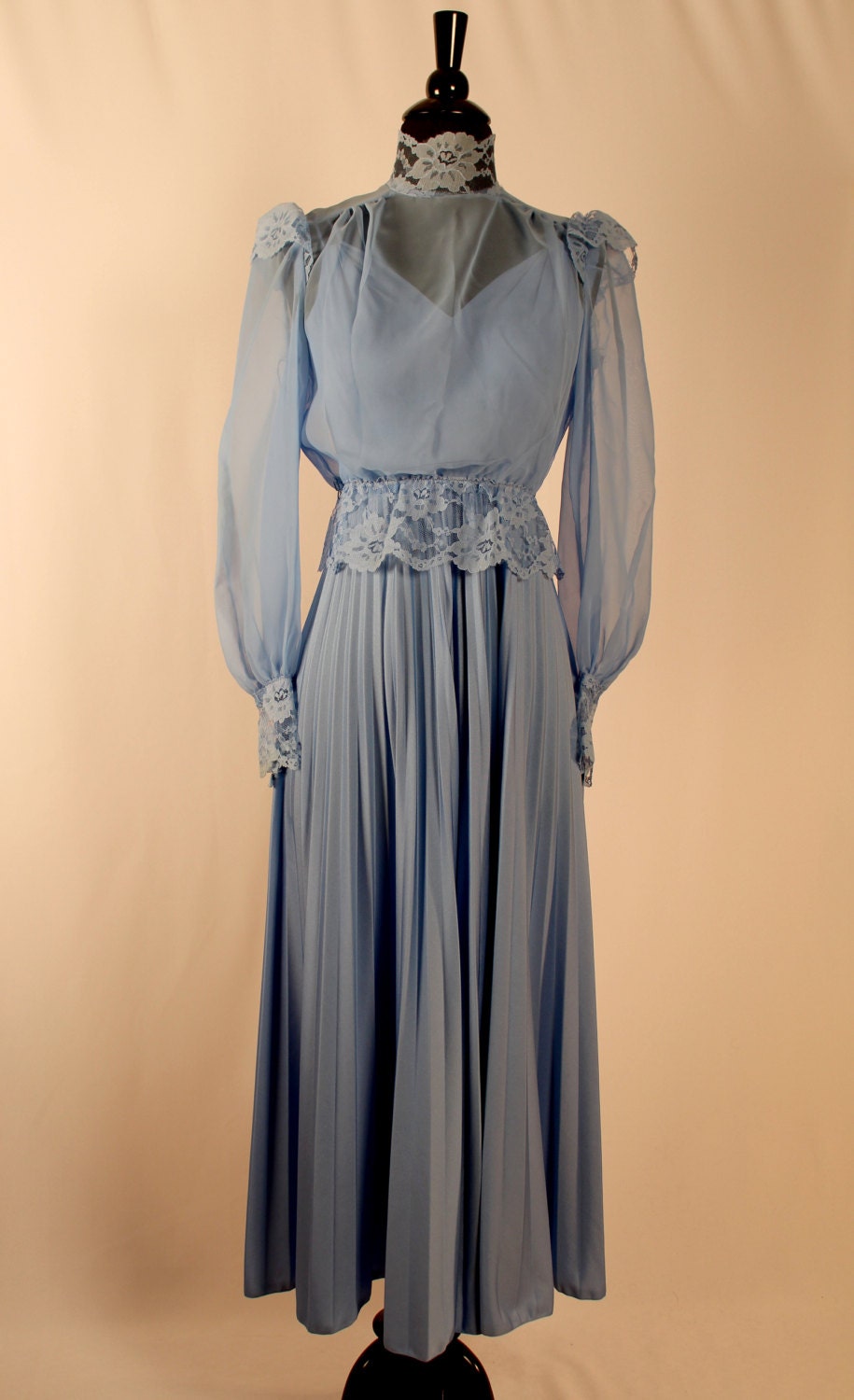 SALE- Vintage 1970s Princess Blue Belle' Epoque Maxi Dress Steampunk Victorian Downton Abbey