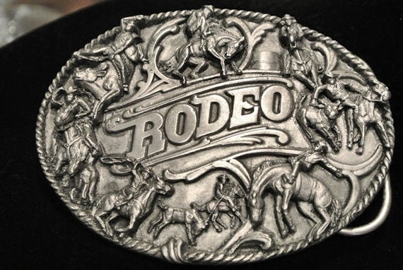 Pewter Buckle Rodeo Belt Buckle 1988 Made In USA Siskiyou Buckle Co Inc Williams Oregon Cowboy Bull Rider Horse Southwestern Western Steer
