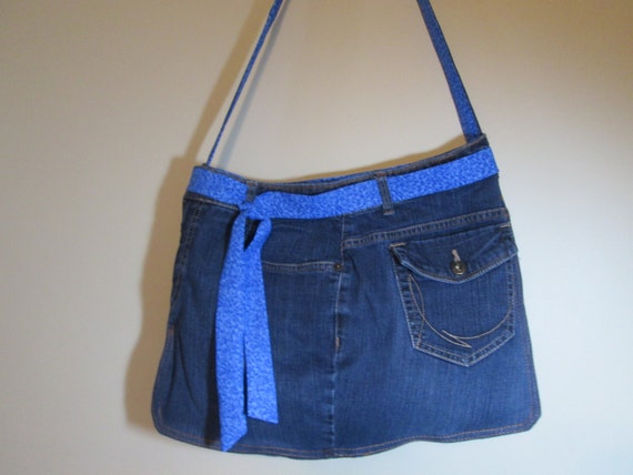 Upcycled Funky Jean*** Medium Size Crossbody Tote Handbag