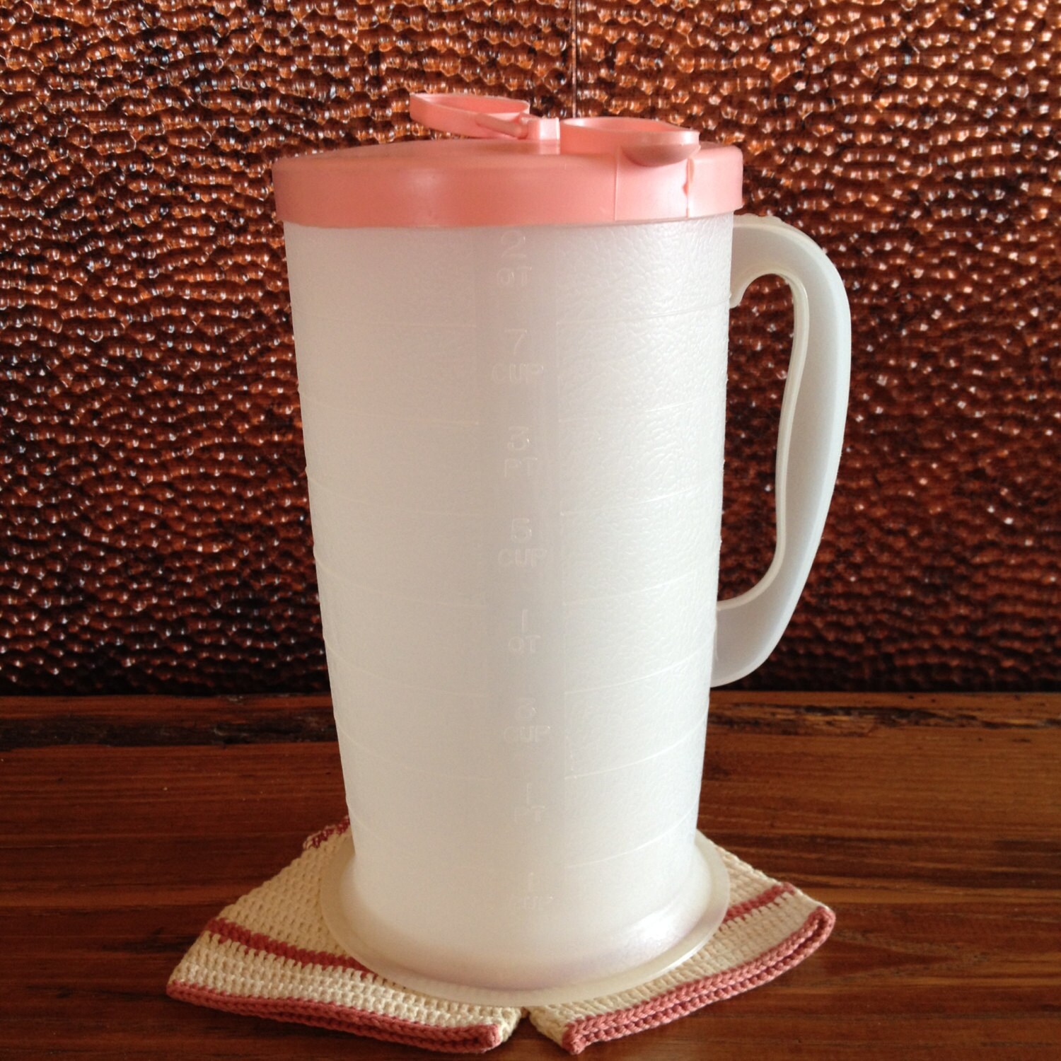 Vintage Plastic Pitcher Clear with Pink Lid by IfindUtreasure