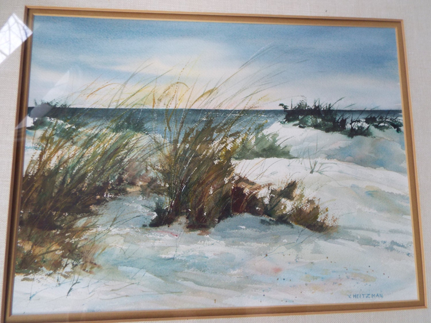 framed original watercolor of the sand Dunes by V. Heitzman