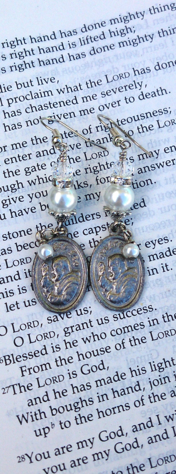 Silver and Pearl Religious Earrings Saint EaRRings Religious