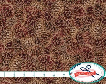 METALLIC GOLD PINECONE Fabric by the Yard Fat Quarter Autumn Fabric Pine Cone Fabric Quilting Fabric 100% Cotton Fabric Apparel Fabric t2-12